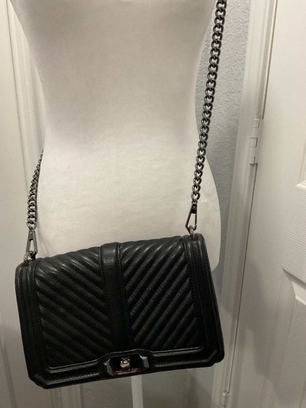 Rebecca Minkoff Black Leather Crossbody / Clutch | Gunmetal Chain Strap